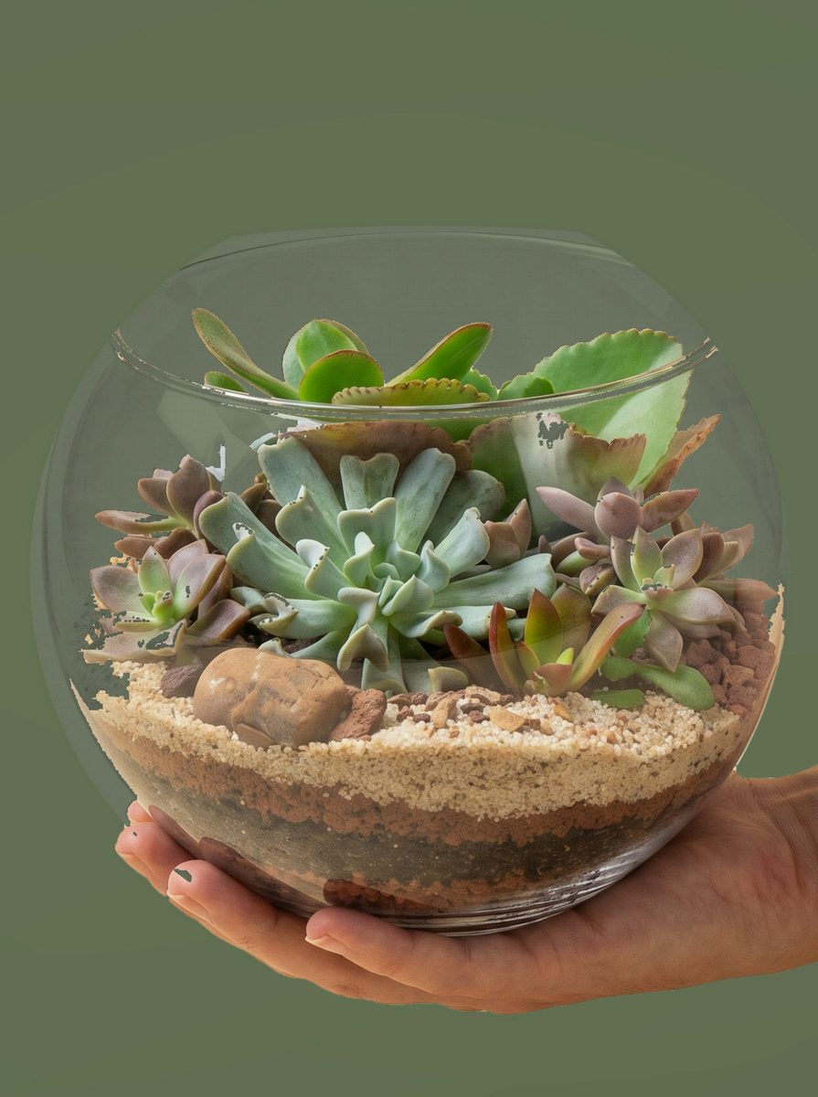 Terrário de suculentas, foto feita com IA